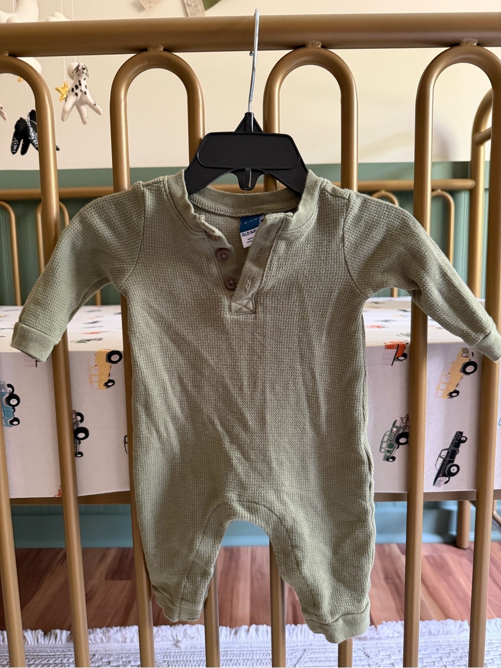 Old Navy Olive Waffle Knit Infant Romper